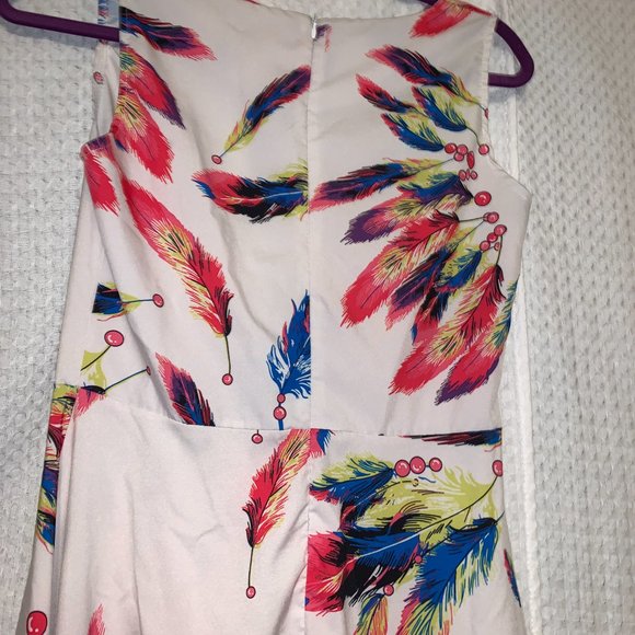 Colorful Feather Sleeveless Dress, Size Medium - Picture 6 of 13